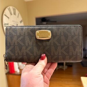 Michael Kors Dark Brown Wallet with Gold Logo